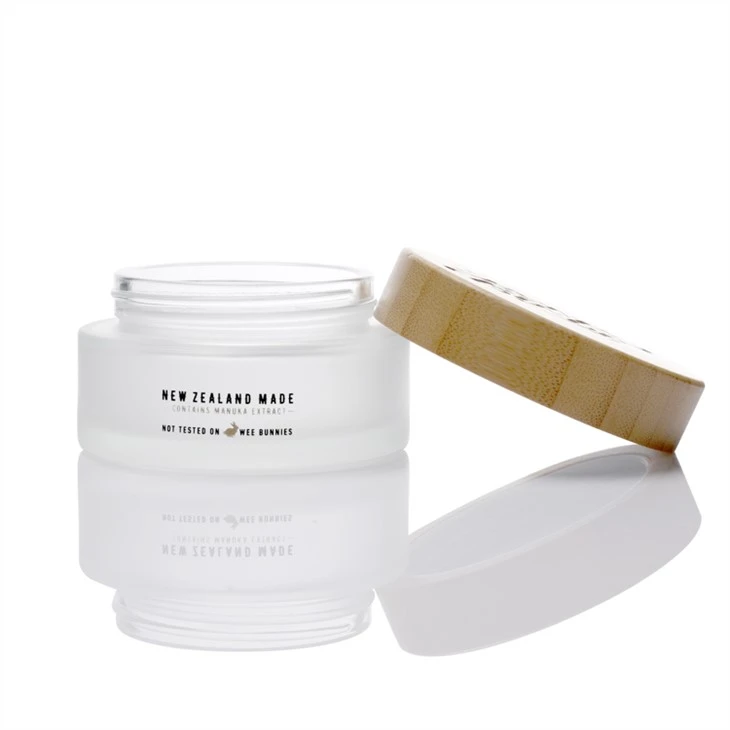 Frosted Glass Cosmetic Facial Cream Jar With Bamboo Lid